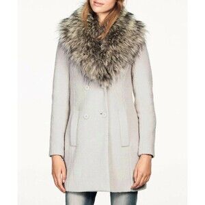 Ellos Women’s 18 Cream Long Sleeve Penny Lane Pea Coat Wool Faux Fur Boho Retro